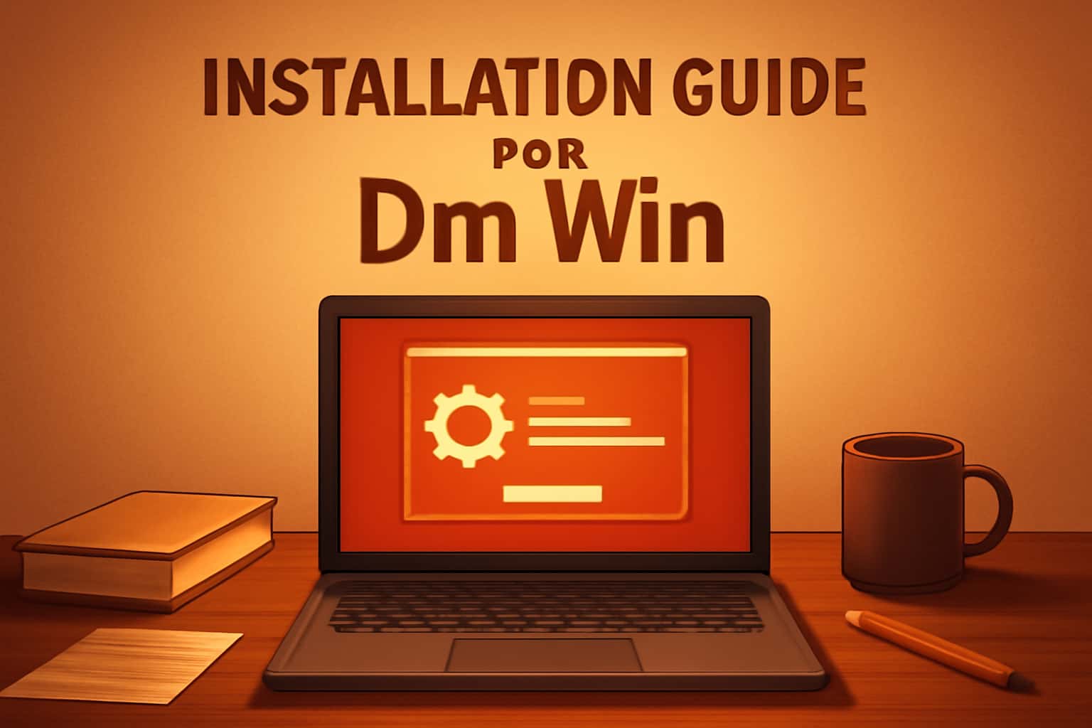 A high-tech display of the Installation Guide for Dm Win with emphasis on clarity and neutrality.