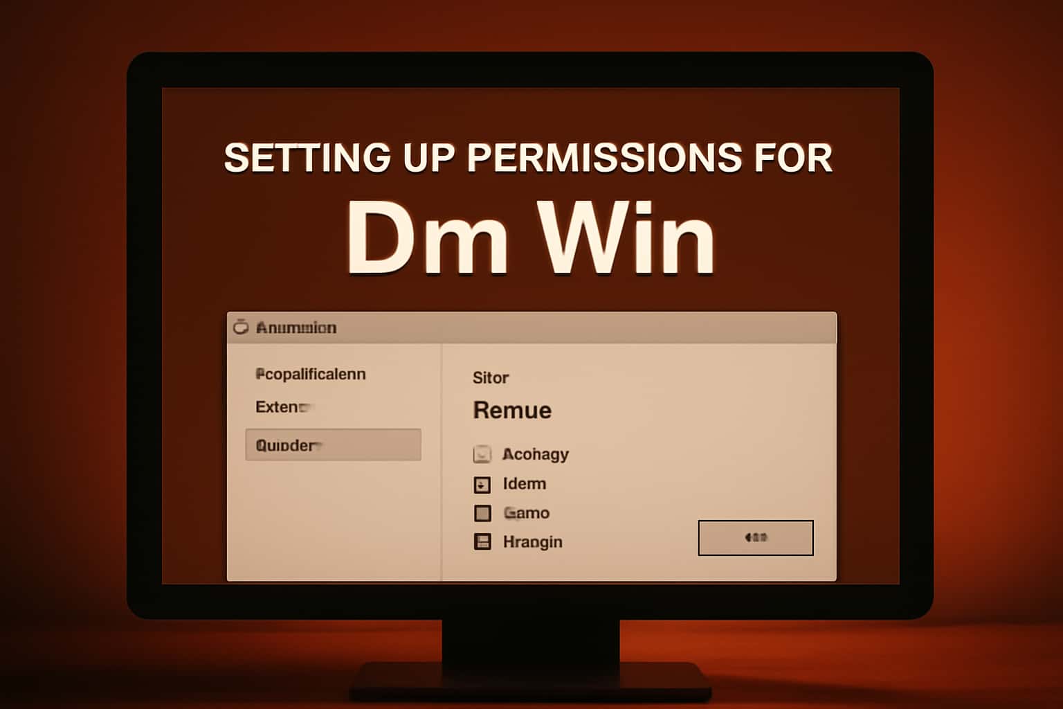 An informational scene illustrating the process of setting up permissions for Dm Win.