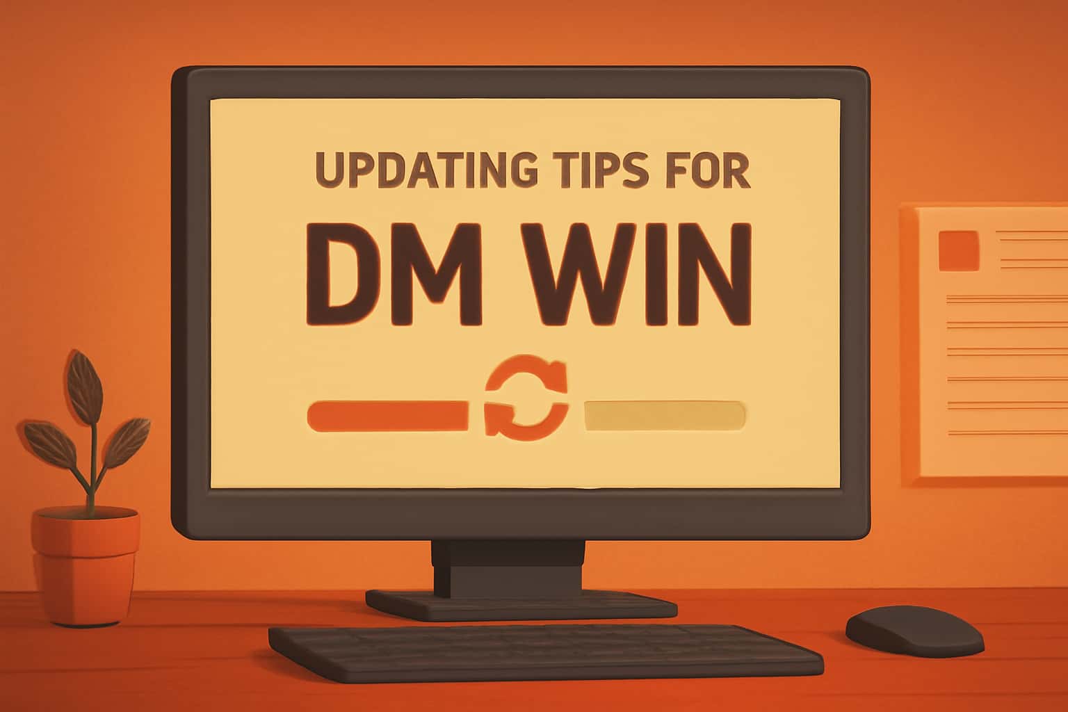 Informational scene depicting updating tips for Dm Win with clear text.