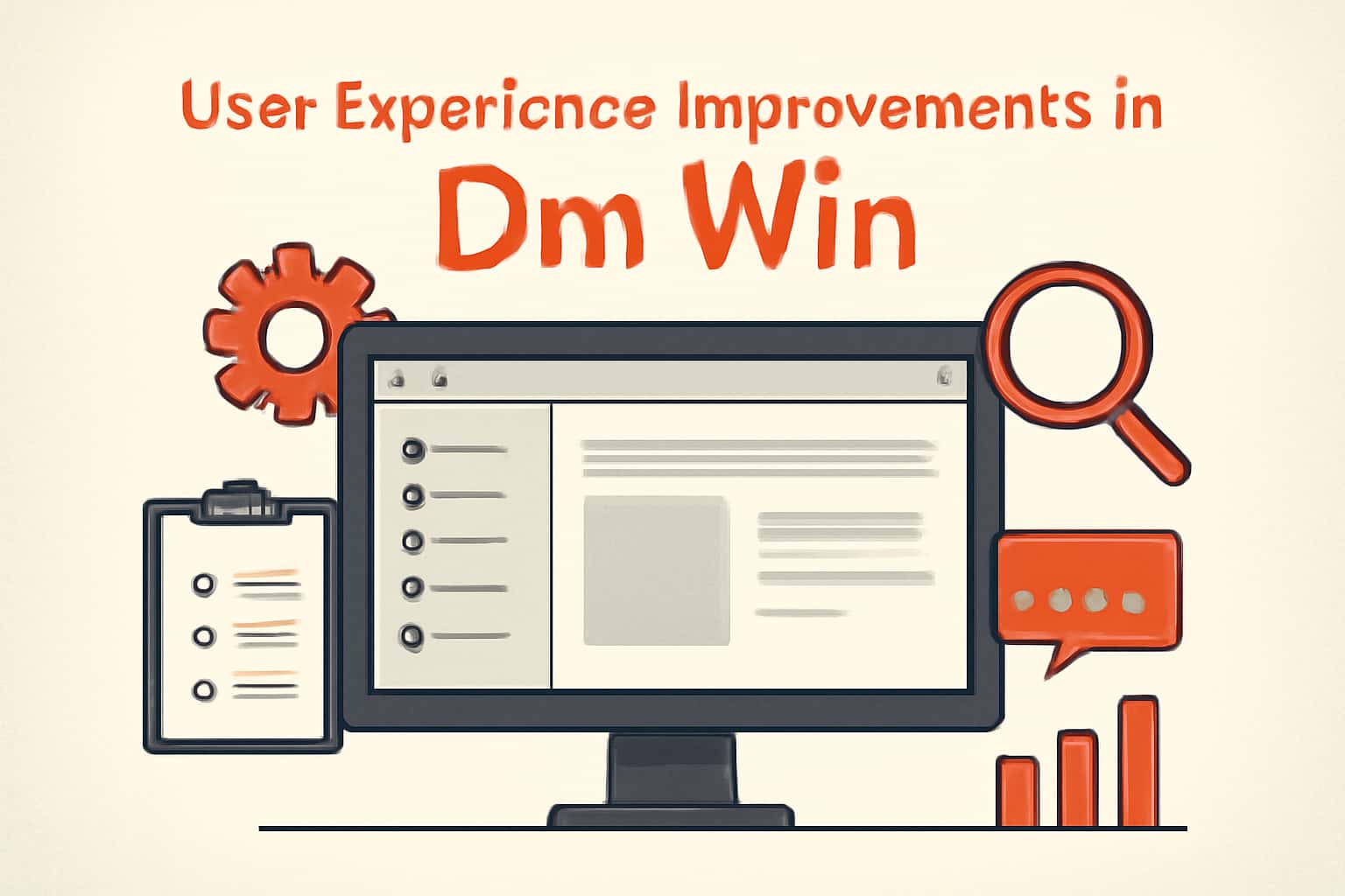 Informational graphic on user experience improvements in Dm Win
