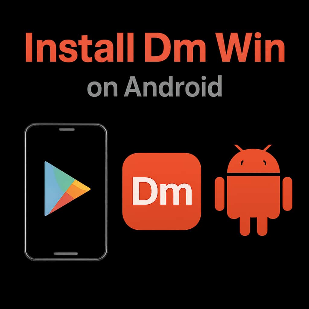 Illustration detailing the steps to install Dm Win on Android devices.